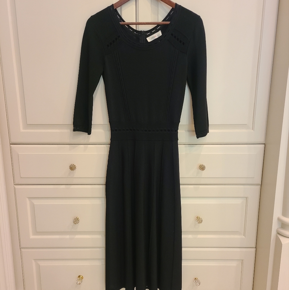NWT Pico Italia Women's Crepe Knit Dress A-line Black Tie Formal Midi length
